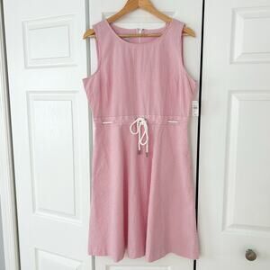 NWT Talbots Petite 14P Pink Stripe Seersucker Drawstring Waist Dress